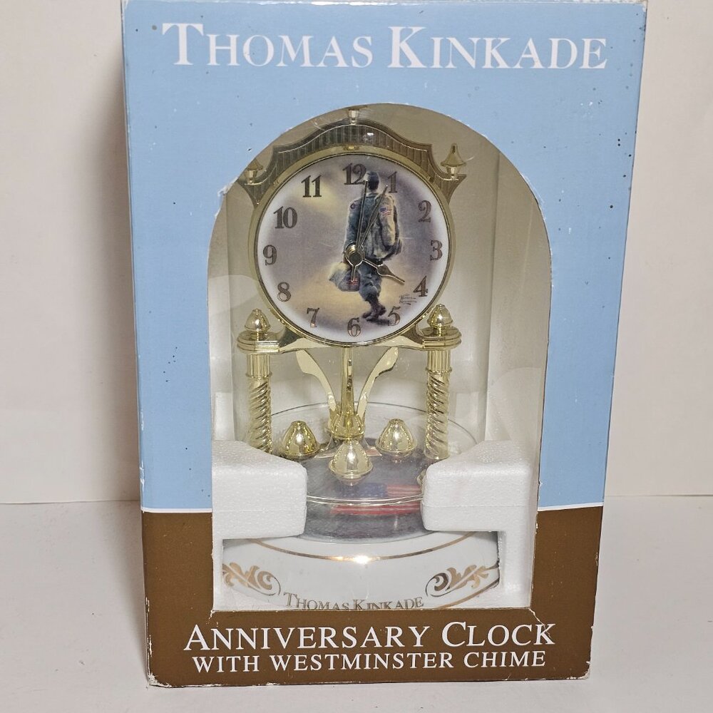 Thomas Kinkade Anniversary Clock "Heading Home" Soldier Army Revolving Pendulum